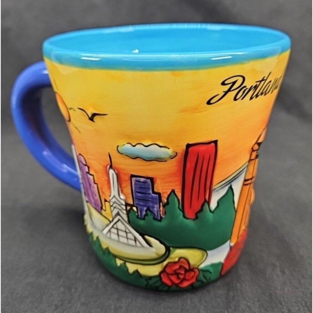 Portland, Oregon 3 D Ceramic Hand Painted 16 Oz Colorful Coffee Mug Cup